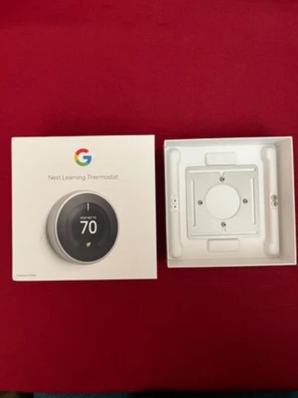 Google Nest Thermostat Stainless Steel EMPTY BOX AND MOUNTING PLATE ONLY